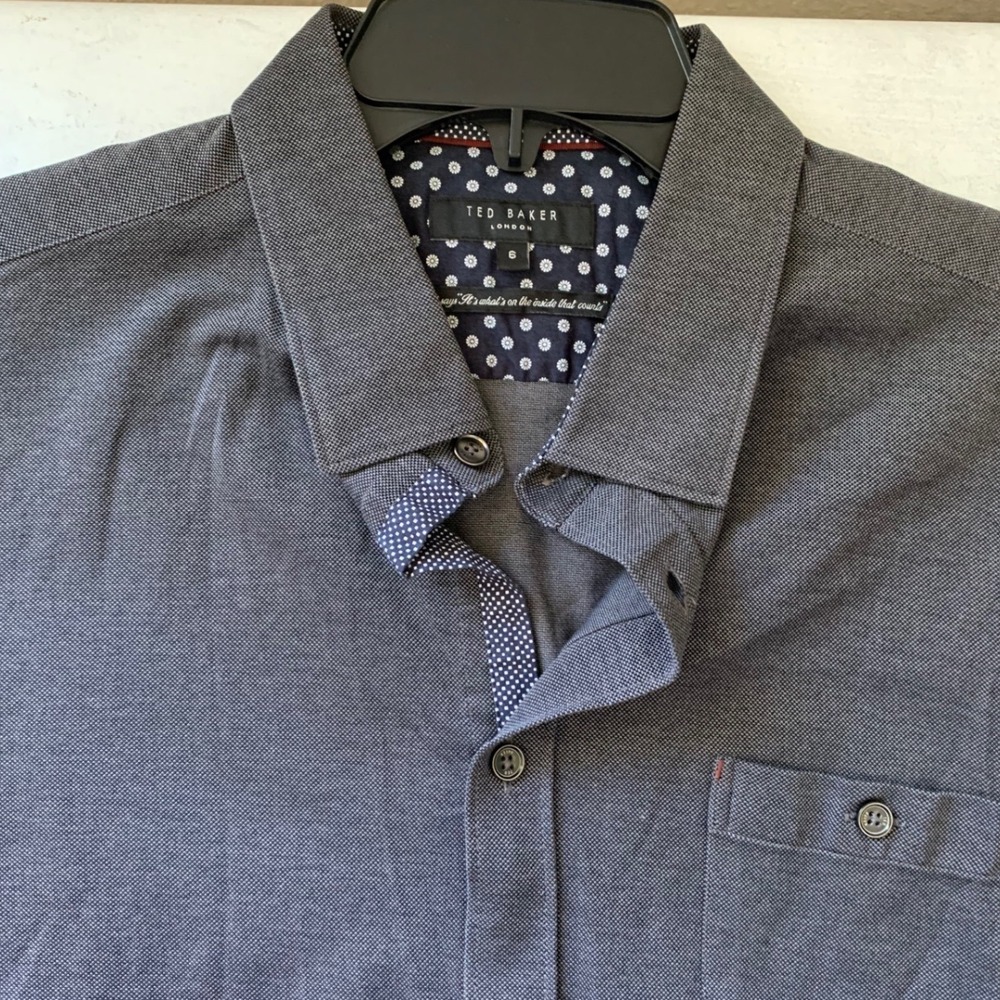 Ted Baker London Mens‎ Button Up Shirt UK 6 US L Gray Textured Dobby Pattern